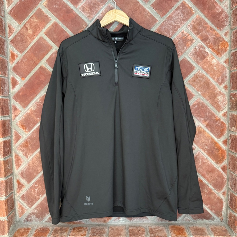 Marwin Sports Quarter Zip Pullover Men L Black Honda Chip Ganassi Racing Jacket